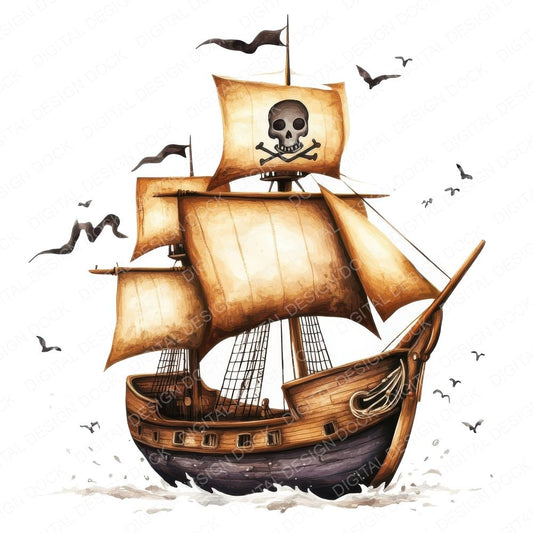 Cartoon Pirate Ship Clipart Set (DDD004816)