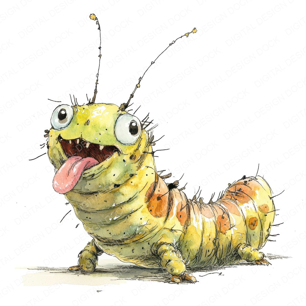 Caterpillar Character fussy cut sheet in US Letter format showing all 12 designs on one printable page