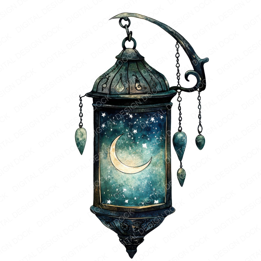 Celestial Lantern with Moon Charms fussy cut sheet in US Letter format showing all 12 designs on one printable page
