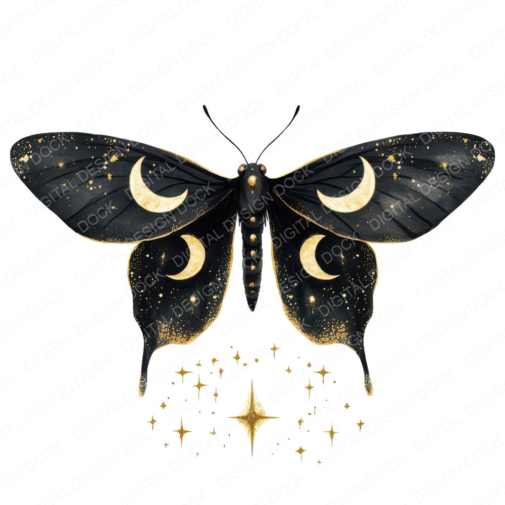Celestial Moth with Stardust fussy cut sheet in US Letter format showing all 12 designs on one printable page
