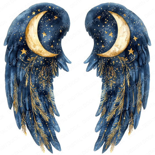 Celestial Night Angel Wings fussy cut sheet in US Letter format showing all 12 designs on one printable page