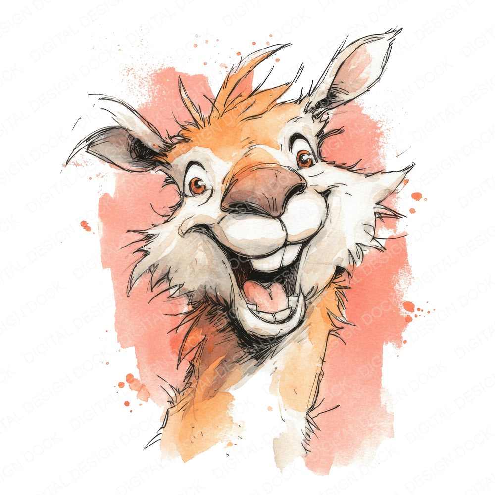 Cheerful Llama Character fussy cut sheet in US Letter format showing all 12 designs on one printable page