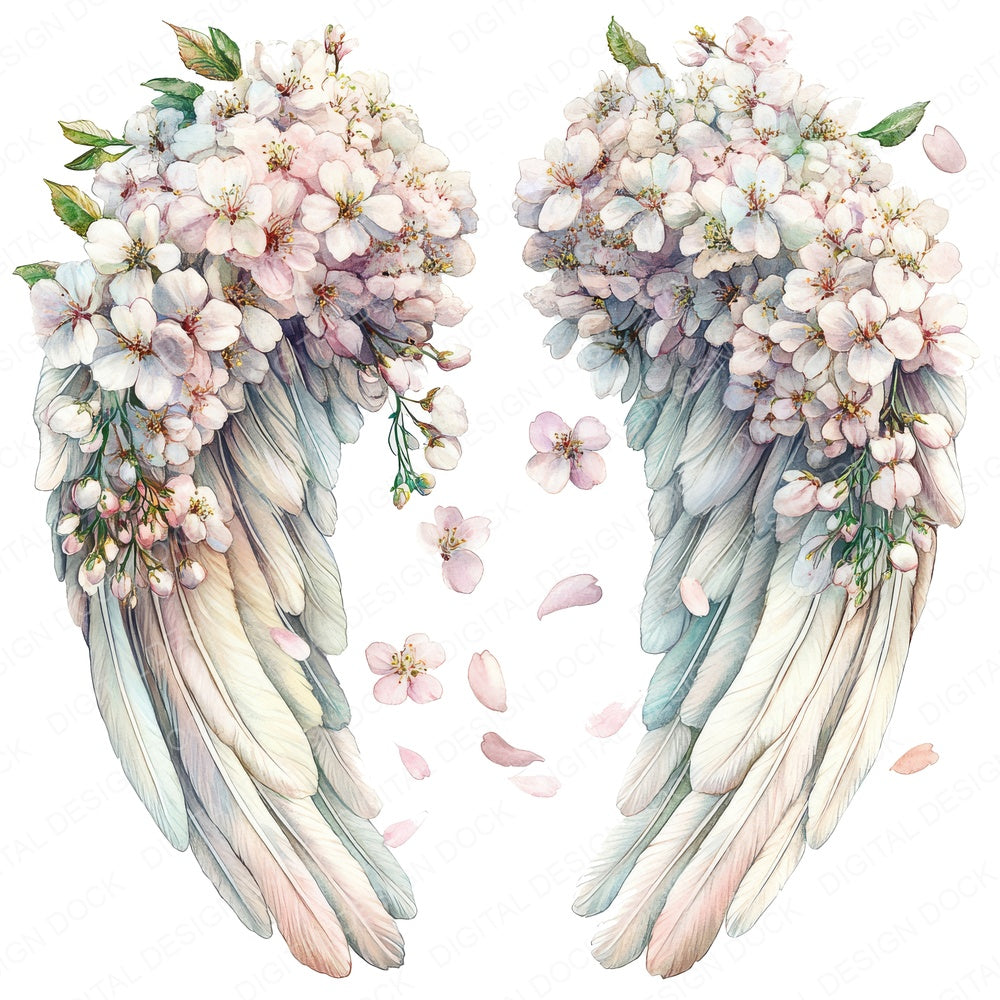 Cherry Blossom Angel Wings fussy cut sheet in US Letter format showing all 12 designs on one printable page