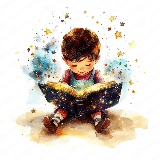 Child Reading Magical Book Clipart Set (DDD004851)