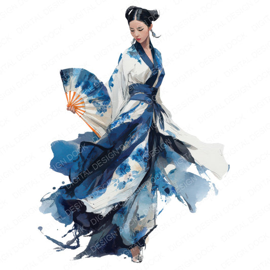 Chinese Woman in Hanfu Clipart Set (DDD012247)