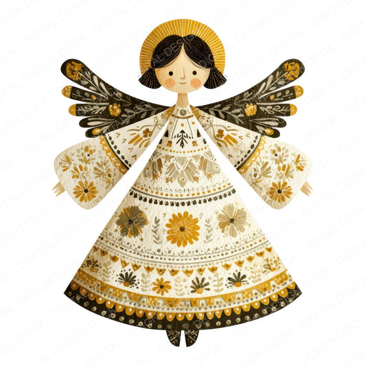 Christmas Folk Art Angel fussy cut sheet in US Letter format showing all 12 designs on one printable page