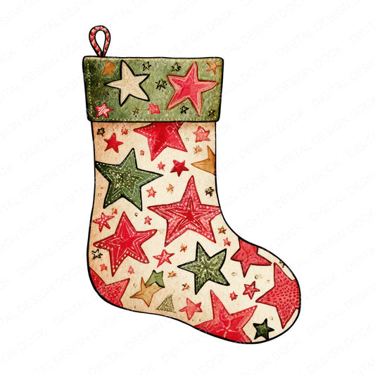 Christmas Folk Art Stocking fussy cut sheet in US Letter format showing all 12 designs on one printable page