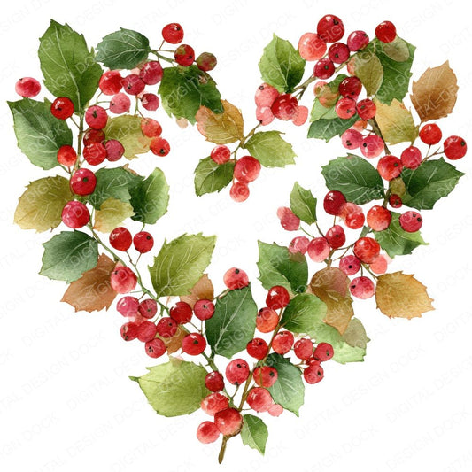 Christmas Heart with Holly and Berries Clipart Set (DDD004889)