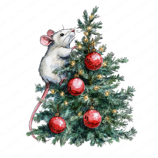 Christmas Mouse with Ornament fussy cut sheet in US Letter format showing all 12 designs on one printable page