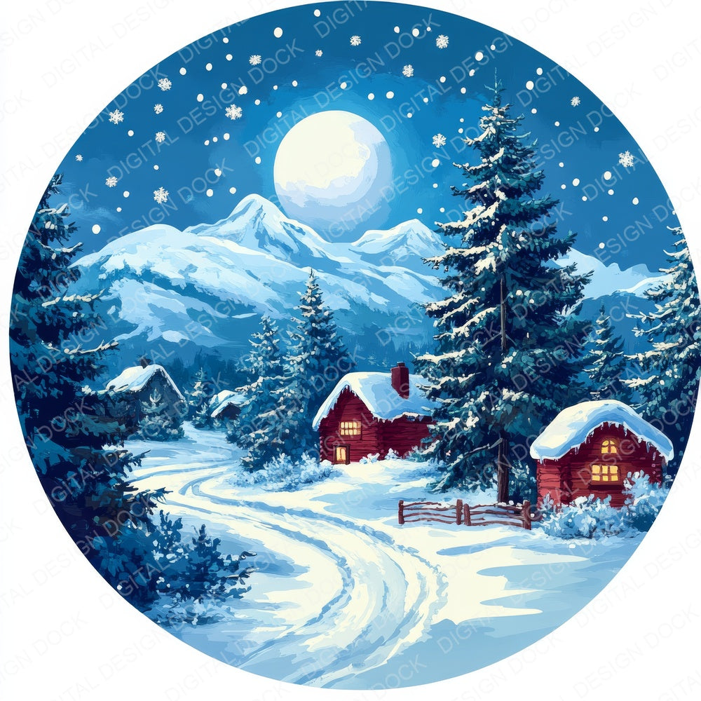 Christmas Scene Round fussy cut sheet in US Letter format showing all 12 designs on one printable page
