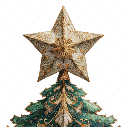 Christmas Tree Star fussy cut sheet in US Letter format showing all 12 designs on one printable page