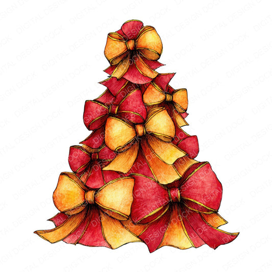 Christmas Watercolour Bow Tree fussy cut sheet in US Letter format showing all 12 designs on one printable page