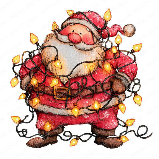 Christmas Watercolour Santa Lights fussy cut sheet in US Letter format showing all 12 designs on one printable page