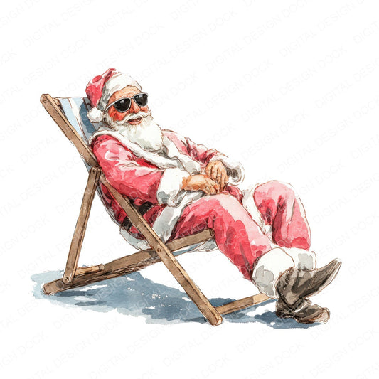 Christmas Watercolour Santa Lounging fussy cut sheet in US Letter format showing all 12 designs on one printable page