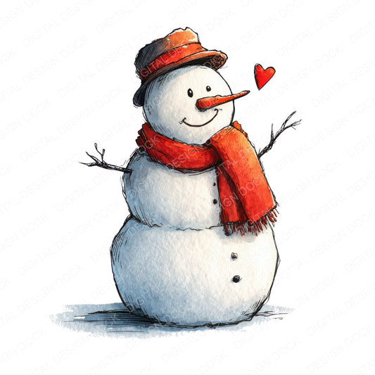 Christmas Watercolour Snowman fussy cut sheet in US Letter format showing all 12 designs on one printable page