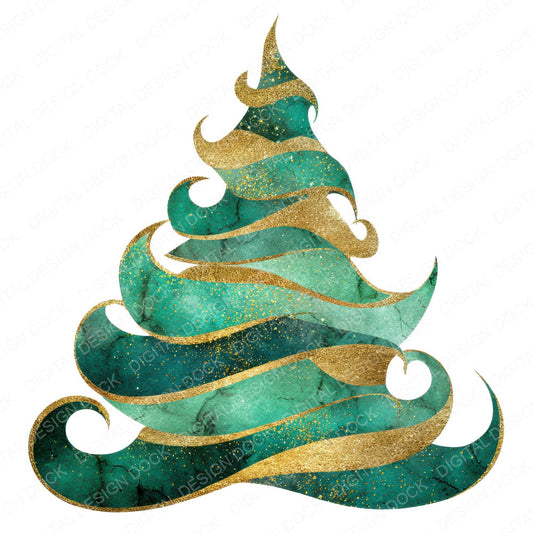 Christmas Watercolour Spiral Tree fussy cut sheet in US Letter format showing all 12 designs on one printable page