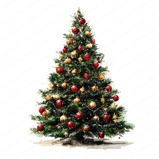 Classic Christmas Tree fussy cut sheet in US Letter format showing all 12 designs on one printable page