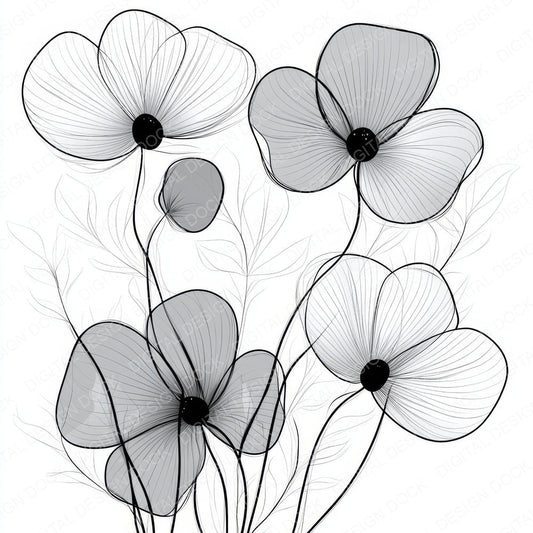 Cloud Grey Abstract Flowers fussy cut sheet in US Letter format showing all 12 designs on one printable page