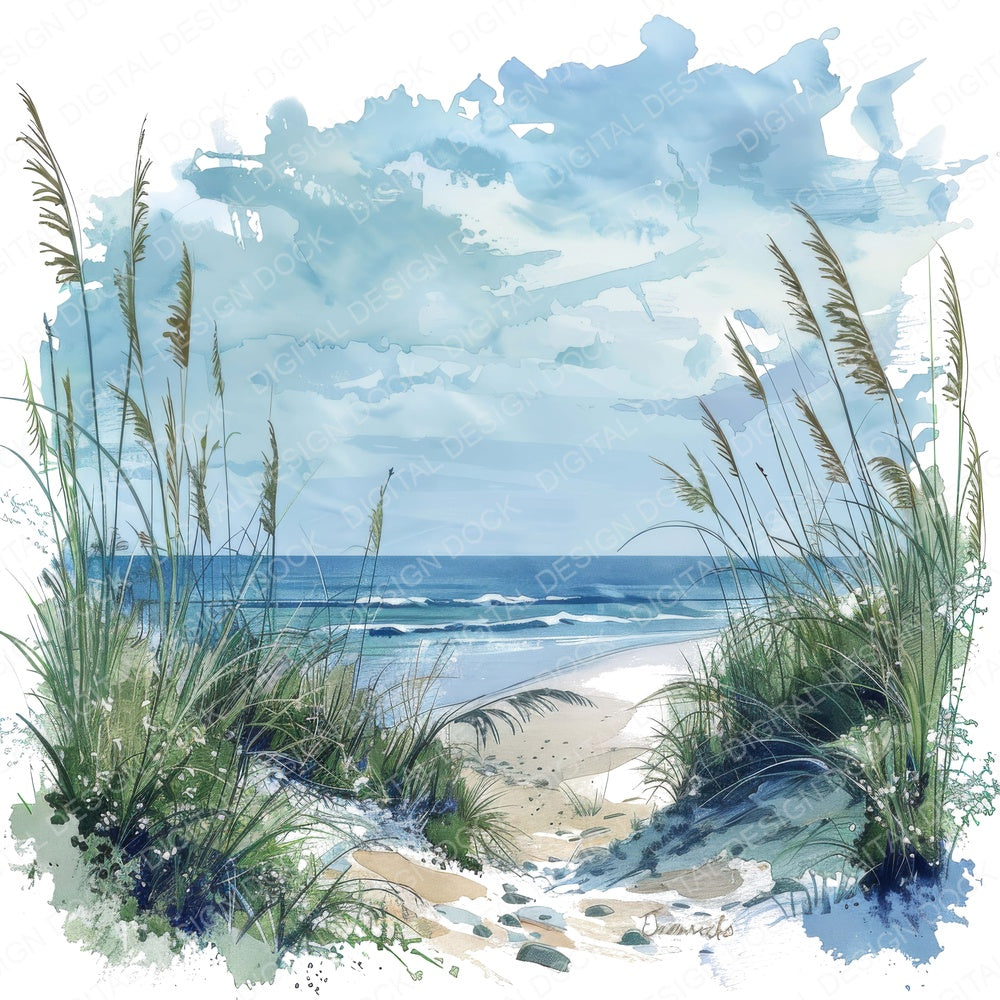 Coastal Sand Dunes with Tall Grass fussy cut sheet in US Letter format showing all 12 designs on one printable page