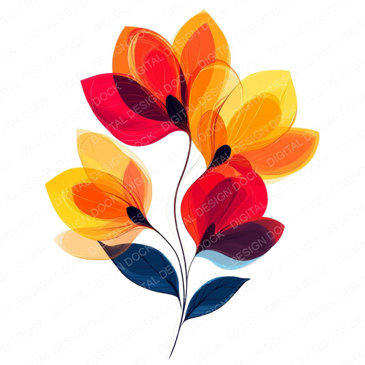 Colourful Abstract Flowers fussy cut sheet in US Letter format showing all 12 designs on one printable page
