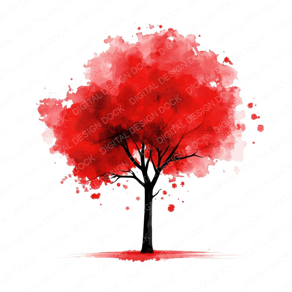 Colourful Watercolour Tree fussy cut sheet in US Letter format showing all 12 designs on one printable page
