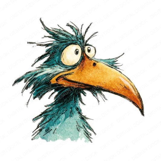 Comical Beak Bird Character fussy cut sheet in US Letter format showing all 12 designs on one printable page