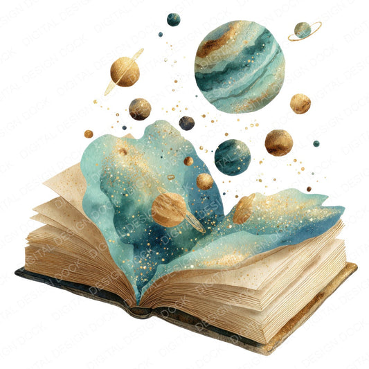 Cosmic Storybook fussy cut sheet in US Letter format showing all 12 designs on one printable page
