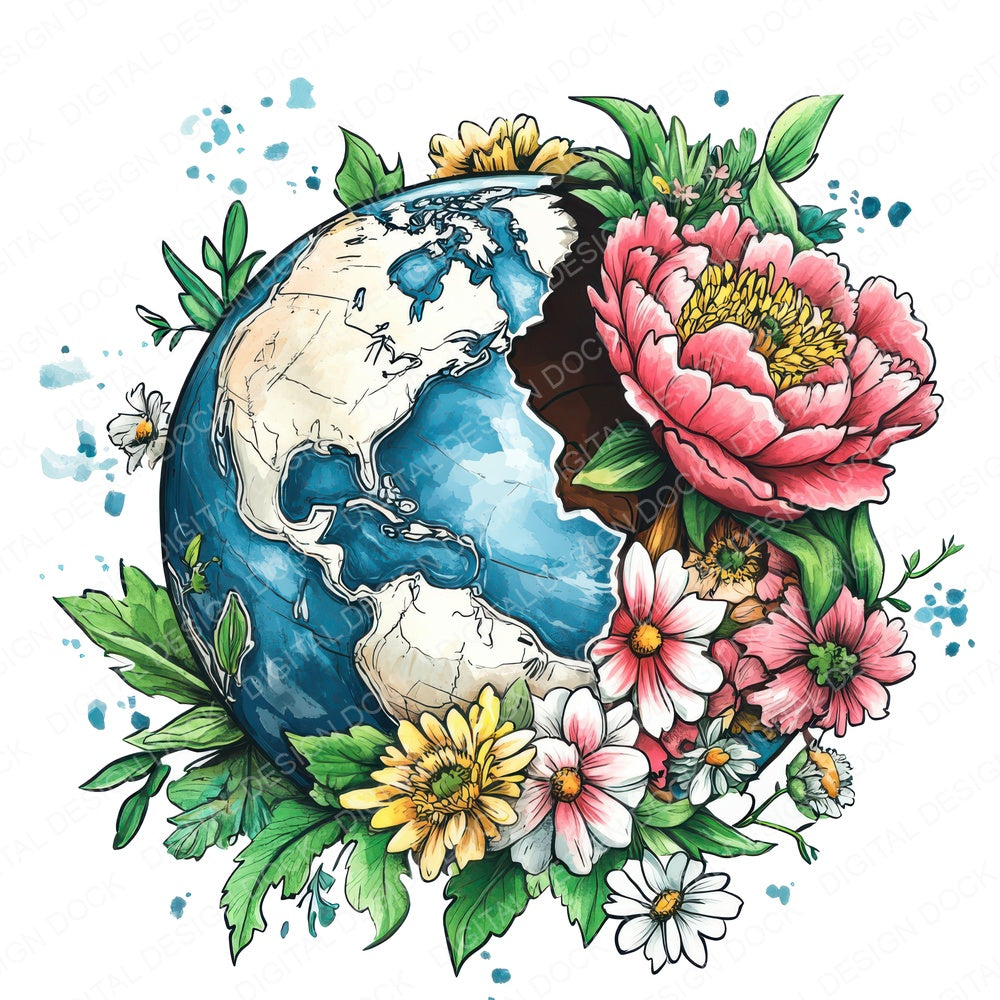 Cracked Earth with Florals fussy cut sheet in US Letter format showing all 12 designs on one printable page