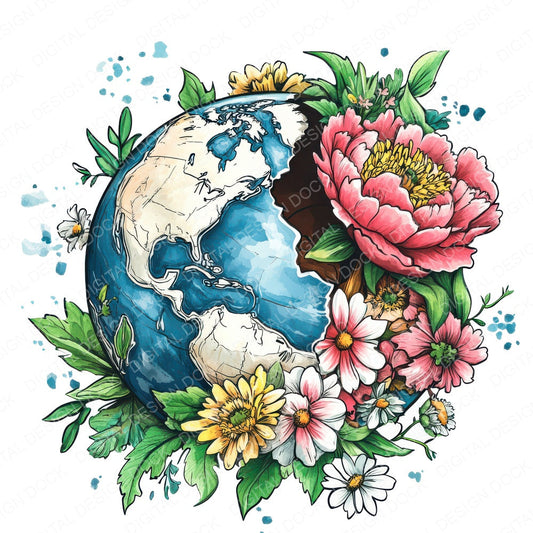 Cracked Earth with Florals fussy cut sheet in US Letter format showing all 12 designs on one printable page