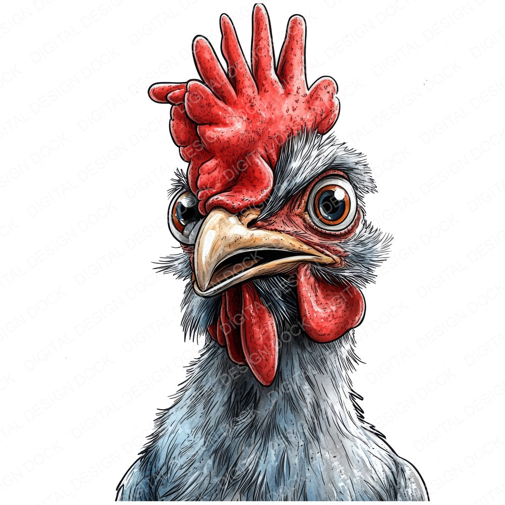 Crazy Rooster Cartoon fussy cut sheet in US Letter format showing all 12 designs on one printable page