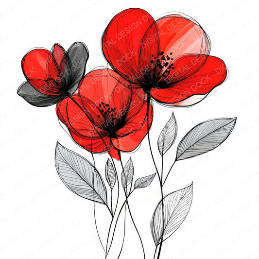 Crimson Abstract Flowers fussy cut sheet in US Letter format showing all 12 designs on one printable page