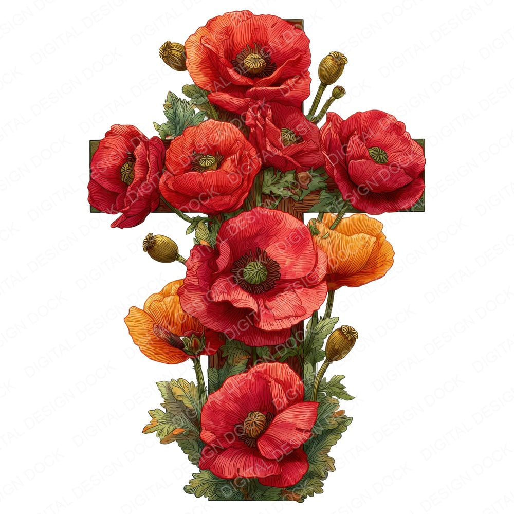 Cross with Red Poppies Clipart Set (DDD005039)