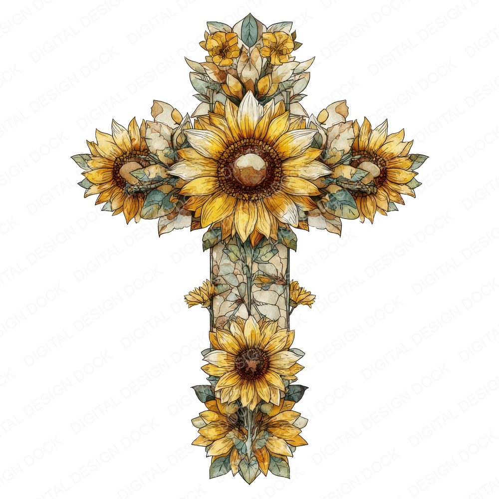 Cross with Sunflowers Clipart Set (DDD005041)