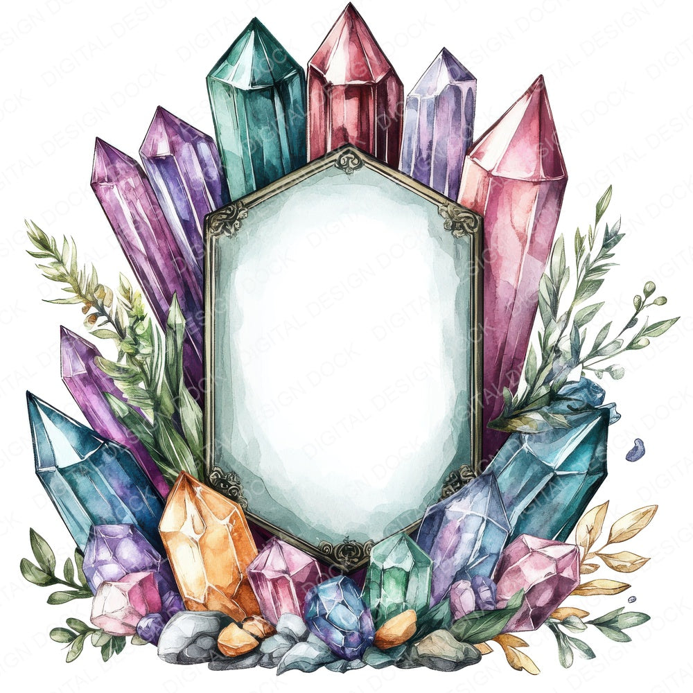 Crystal Gemstone Blank Sign fussy cut sheet in US Letter format showing all 12 designs on one printable page