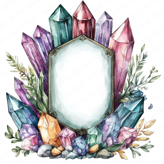 Crystal Gemstone Blank Sign fussy cut sheet in US Letter format showing all 12 designs on one printable page