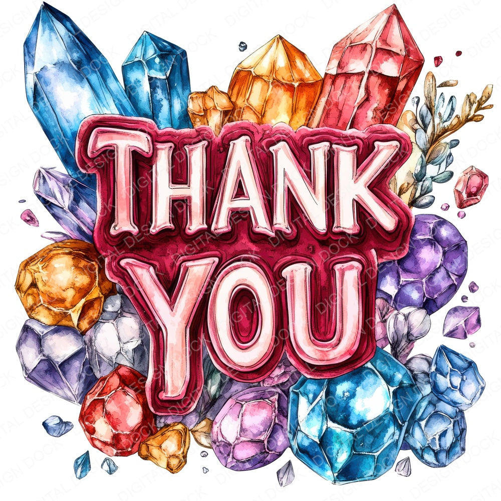 Crystal Gemstone Thank You Sign fussy cut sheet in US Letter format showing all 12 designs on one printable page