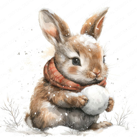 Cute Bunny making a Snowball fussy cut sheet in US Letter format showing all 12 designs on one printable page