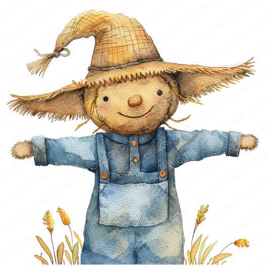 Cute Cartoon Scarecrow fussy cut sheet in US Letter format showing all 12 designs on one printable page