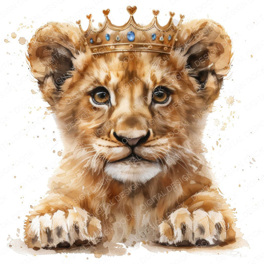 Cute Lion Cub with King Crown Clipart Set (DDD005070)