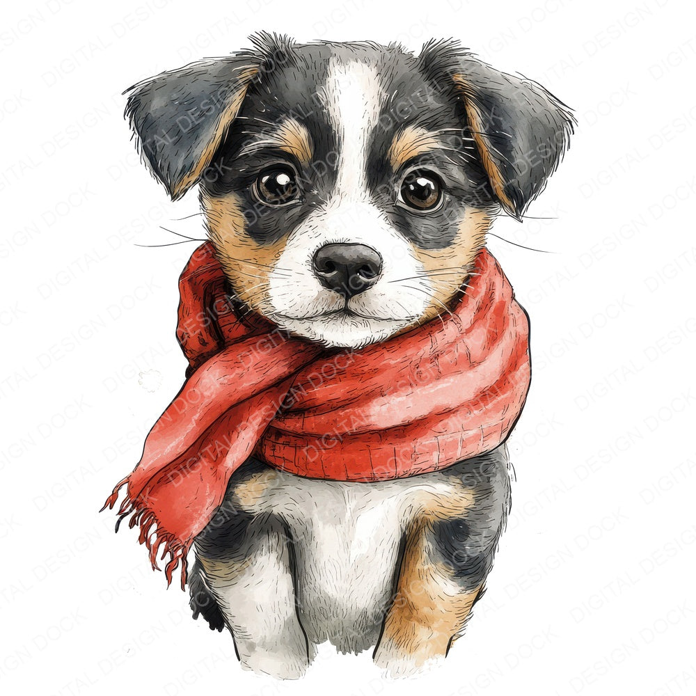 Cute Puppy with Scarf fussy cut sheet in US Letter format showing all 12 designs on one printable page