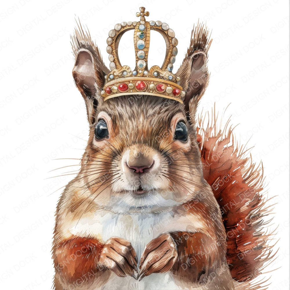 Cute Squirrel with a Crown fussy cut sheet in US Letter format showing all 12 designs on one printable page