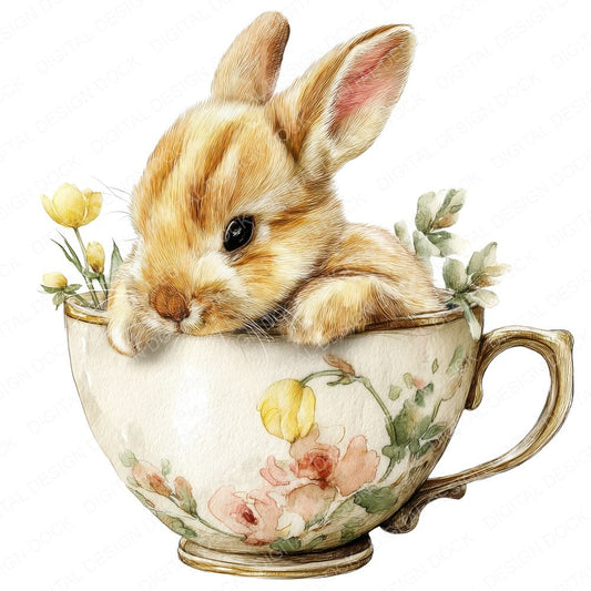 Cute easter Bunny in Teacup Clipart Set (DDD005065)