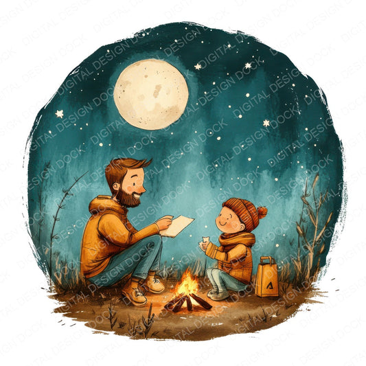 Dad and Son Camping Trip fussy cut sheet in US Letter format showing all 12 designs on one printable page