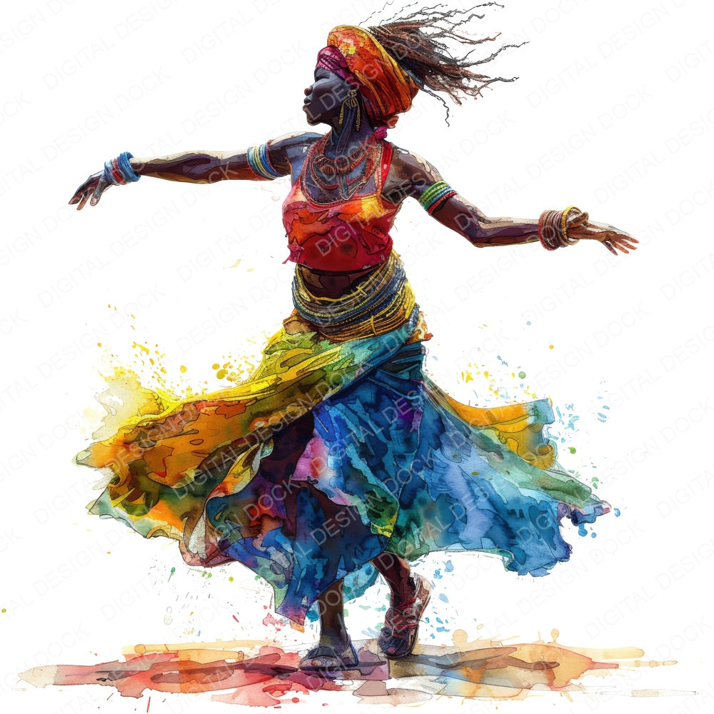 Dancing African Woman fussy cut sheet in US Letter format showing all 12 designs on one printable page