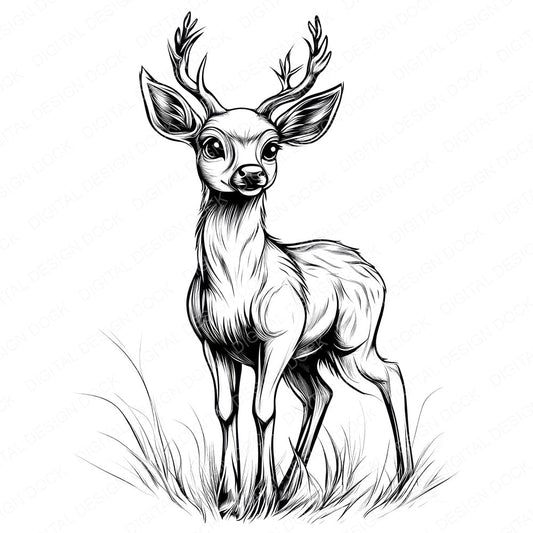Deer Colouring Page fussy cut sheet in US Letter format showing all 12 designs on one printable page