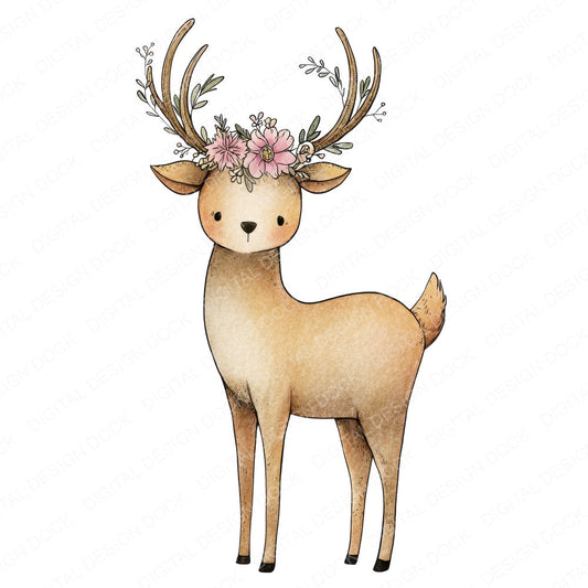 Deer Wearing Flower Crown fussy cut sheet in US Letter format showing all 12 designs on one printable page