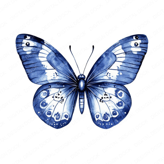 Delft Blue Design Butterfly fussy cut sheet in US Letter format showing all 12 designs on one printable page