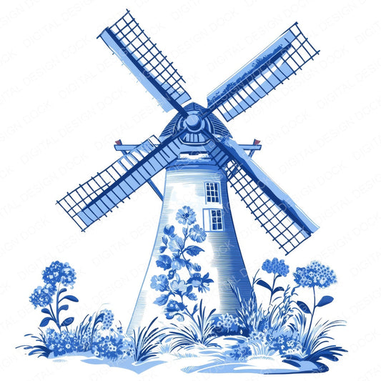 Delftware style Windmill fussy cut sheet in US Letter format showing all 12 designs on one printable page