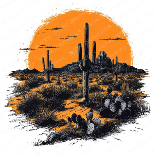 Desert Sunset Scene fussy cut sheet in US Letter format showing all 12 designs on one printable page
