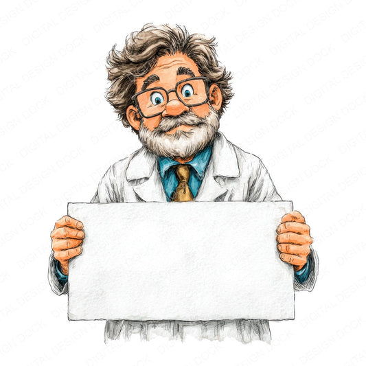 Doctor Holding Blank Banner fussy cut sheet in US Letter format showing all 12 designs on one printable page